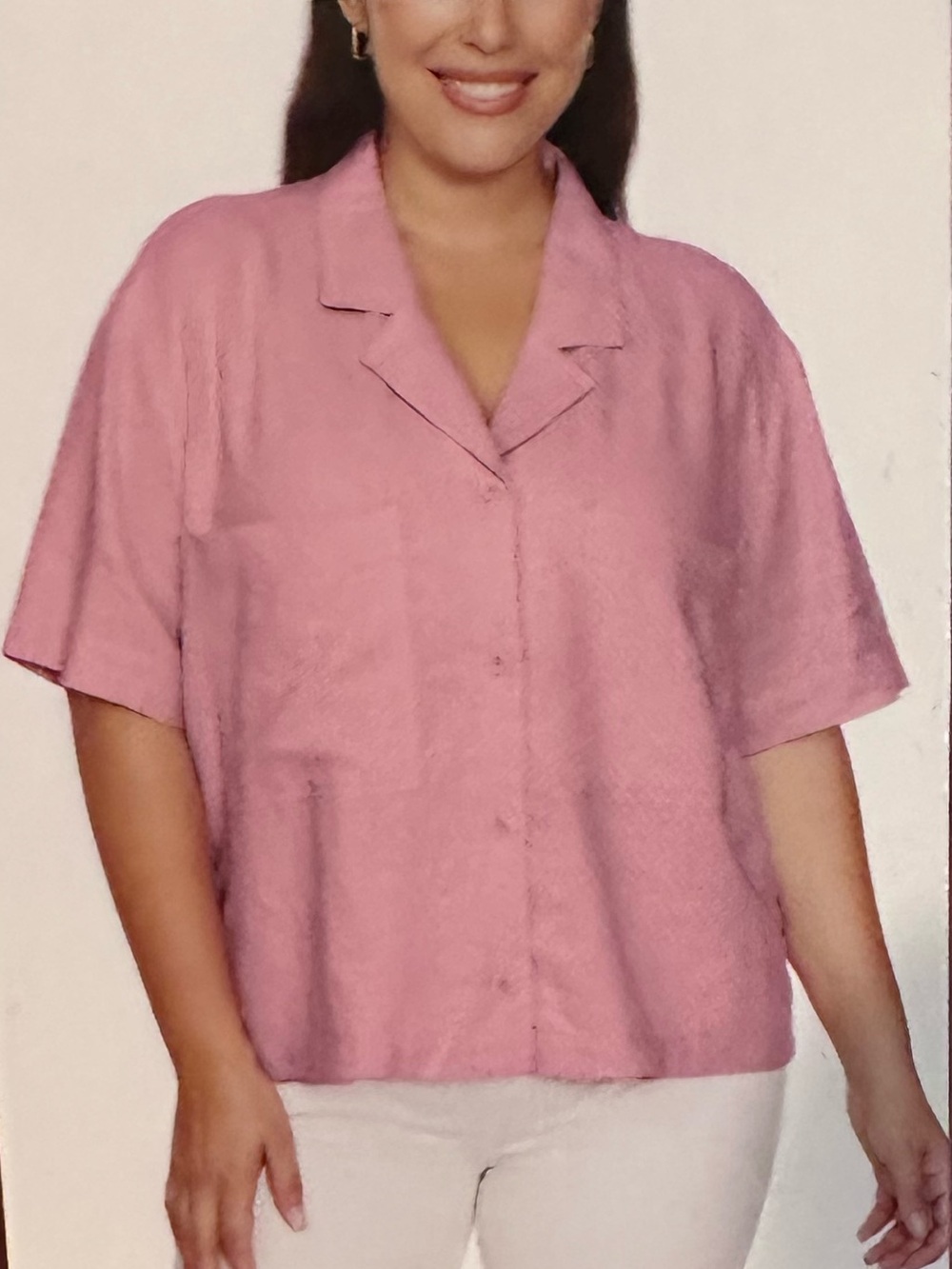 Buffalo David Bitton Relaxed Pink Short Sleeve Button Front Linen Blend Top